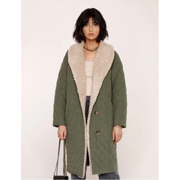 Heartloom Evaline Quilted Belted Tie Waist Sherpa Teddy Trim Coat Jacket Small - Picture 1 of 9